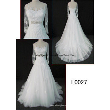 2012 Fit e Flare vestidos de casamento Sequinned Silhouette 3/4 mangas